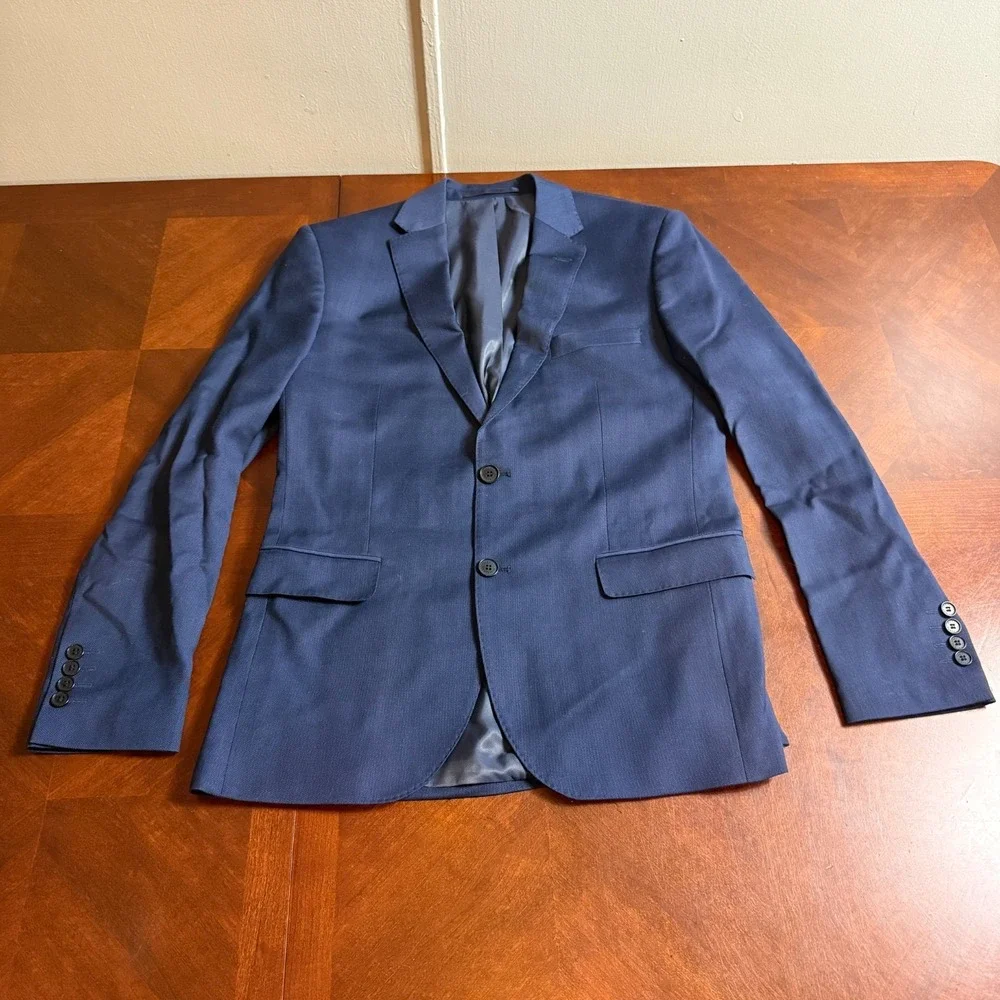 PAUL COSTELLOE Blue‎ Wool 2 Piece Suit 38 Jacket Trousers W 34